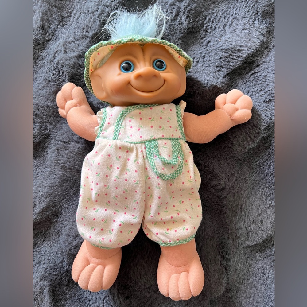Treasure Troll Doll 12" Jewel Belly Button Soft Body Ace Playsuit & Bonnet Vtg